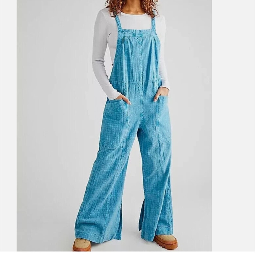 Free People Savannah Overall Endless Summer Smocked Tie Back Strap Jumpsuit